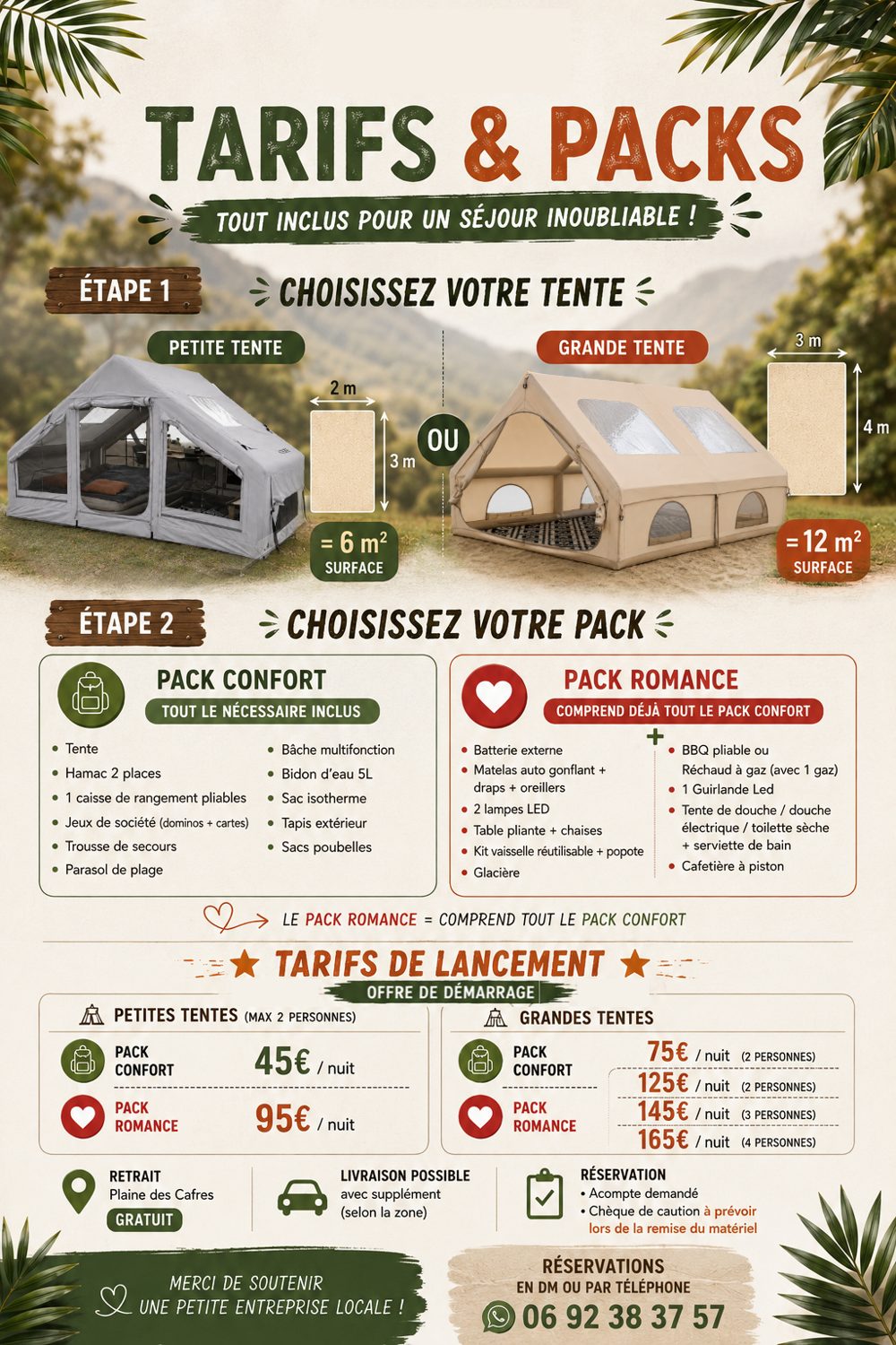 Affiche Tarifs et Packs Tente Ti Kaz