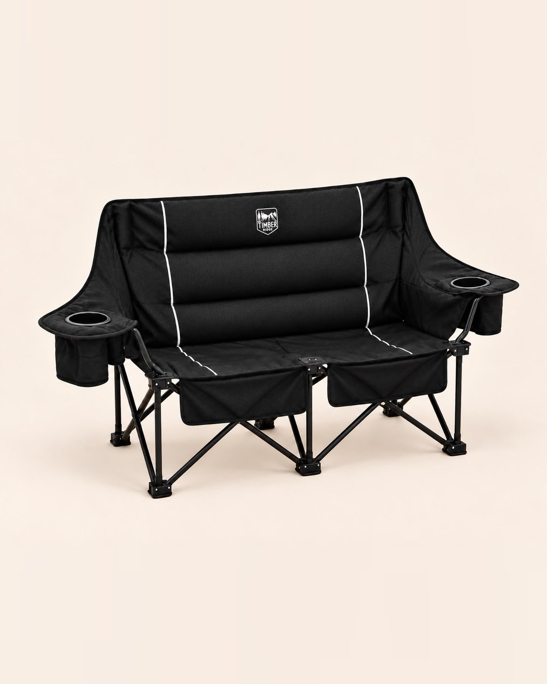 Fauteuil double pliant noir avec porte-gobelets